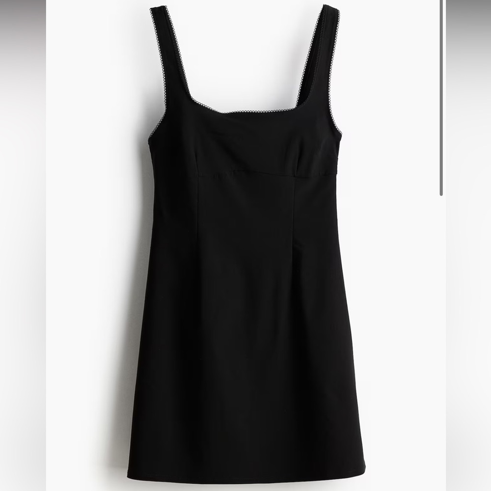 H&M Square Neck Lace Trim Mini Dress in Black - Description!